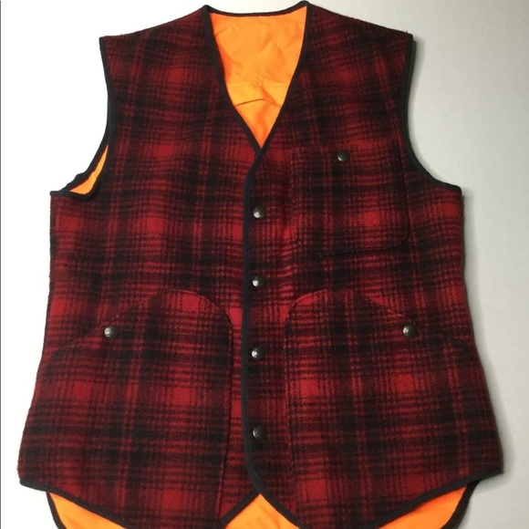 Woolrich Other - WOOLRICH reversible red plaid wool neon hunter